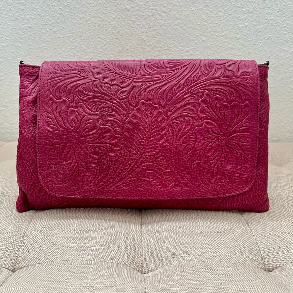 Mexican Artesanal Leather Pink Clutch